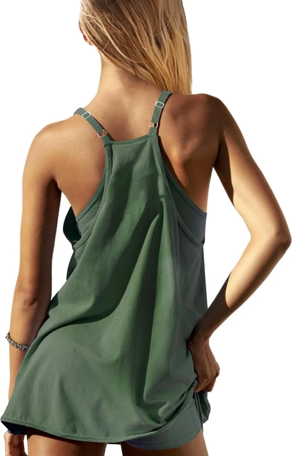 Womens Workout Romper Dress with Shorts Underneath Sleeveless Spaghetti Straps Athletic Outfits Casual Vacation