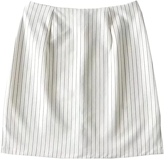 Womens Y2K Pinstripe Casual Pencil Skirts Mini Length Office Work Short Bodycon Skirts