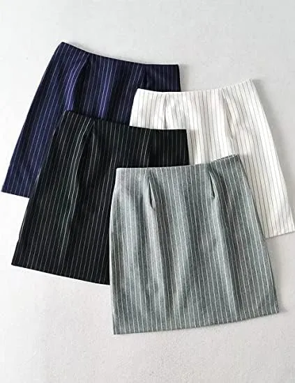 Womens Y2K Pinstripe Casual Pencil Skirts Mini Length Office Work Short Bodycon Skirts