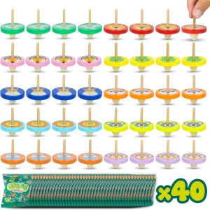 Wood Spinning Top 40 Pack Jungle Kids Party Favors - BONNYCO | Spinning Tops Goodie Bags Stuffers for Kids 3-5 4-8, Return Gifts for Birthday Party | Goody Bag Stuffers Pinata Classroom Prizes Rewards