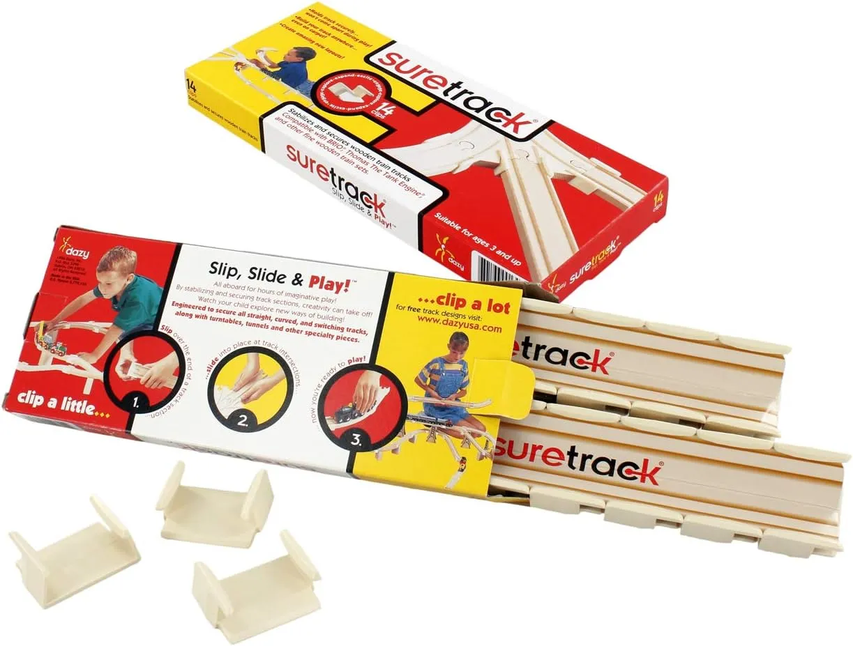 Wooden Train Railway securing Clips - 2 Packs (Total of 28 Clips) - Patented