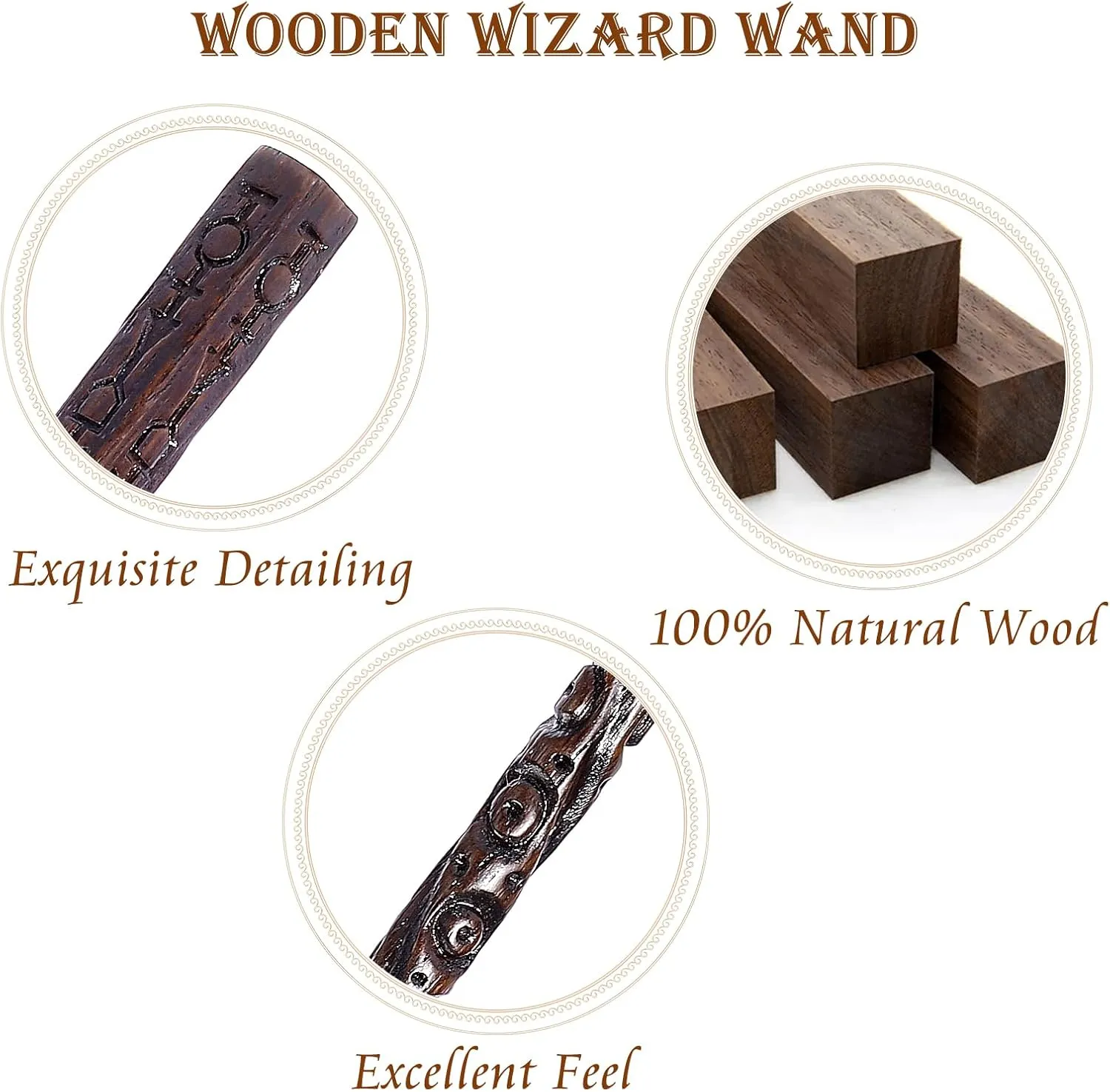 Wooden Wizard Magic Wand Hand Carved Wood Witch Wand for Kids Collection Cosplay, 14.5In, Symbol