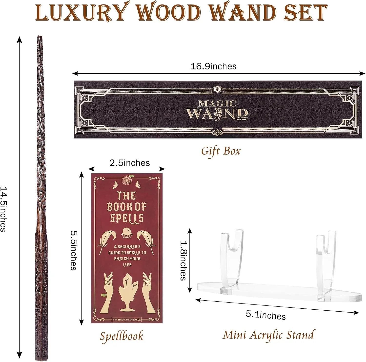 Wooden Wizard Magic Wand Hand Carved Wood Witch Wand for Kids Collection Cosplay, 14.5In, Symbol