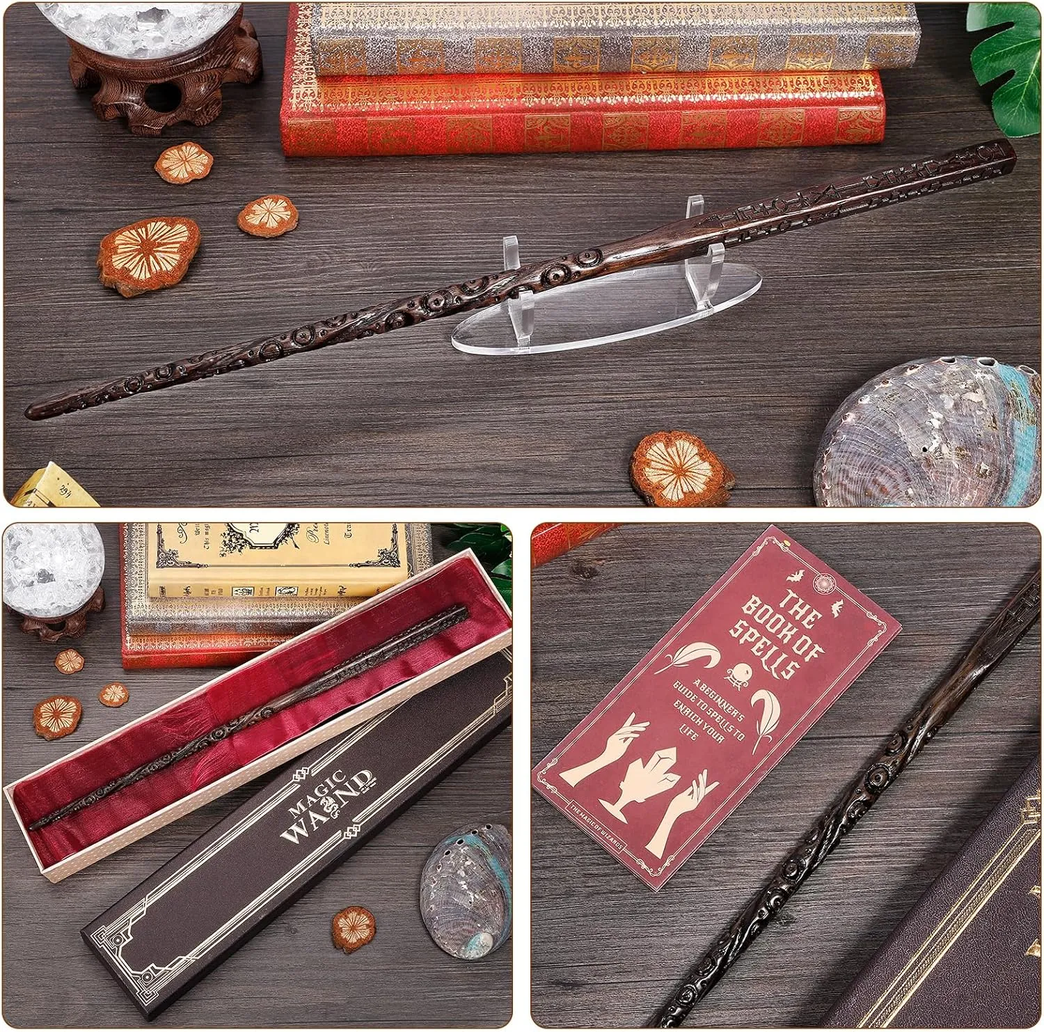 Wooden Wizard Magic Wand Hand Carved Wood Witch Wand for Kids Collection Cosplay, 14.5In, Symbol