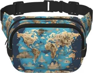 World Geography Map print Womens Fanny Pack Everyday Hip Pouch Waist Bag for Travel Outdoor Running Hunting for Adult