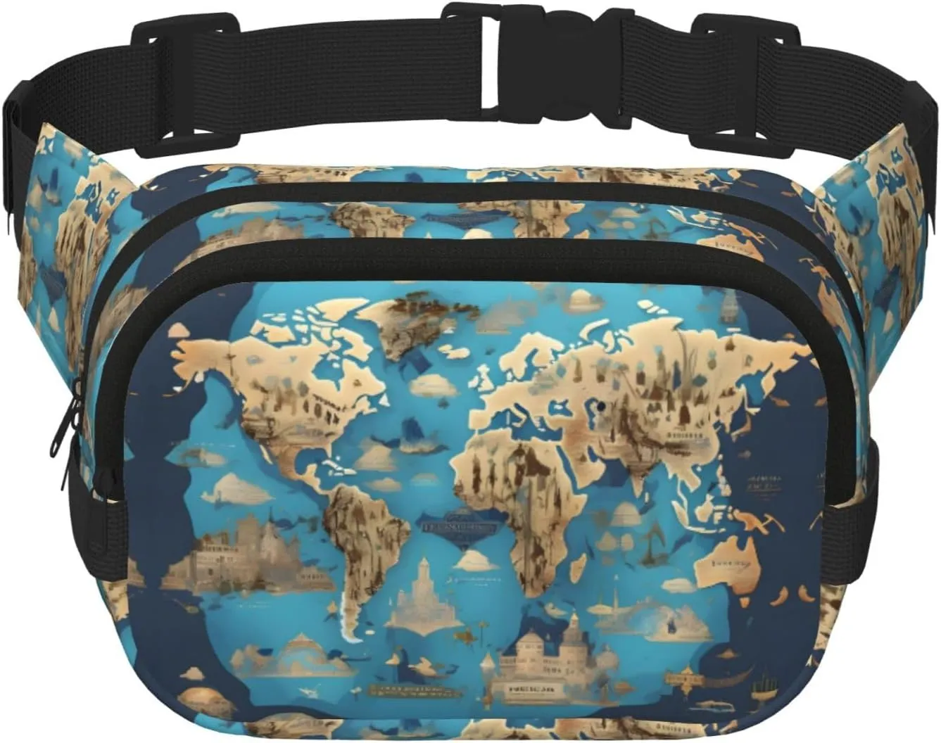 World Geography Map print Womens Fanny Pack Everyday Hip Pouch Waist Bag for Travel Outdoor Running Hunting for Adult