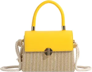 Woven PU Crossbody Bag Top Handle Mini Satchel Women Stylish Commuter Handbag Versatile Shoulder Casual Summer Tote