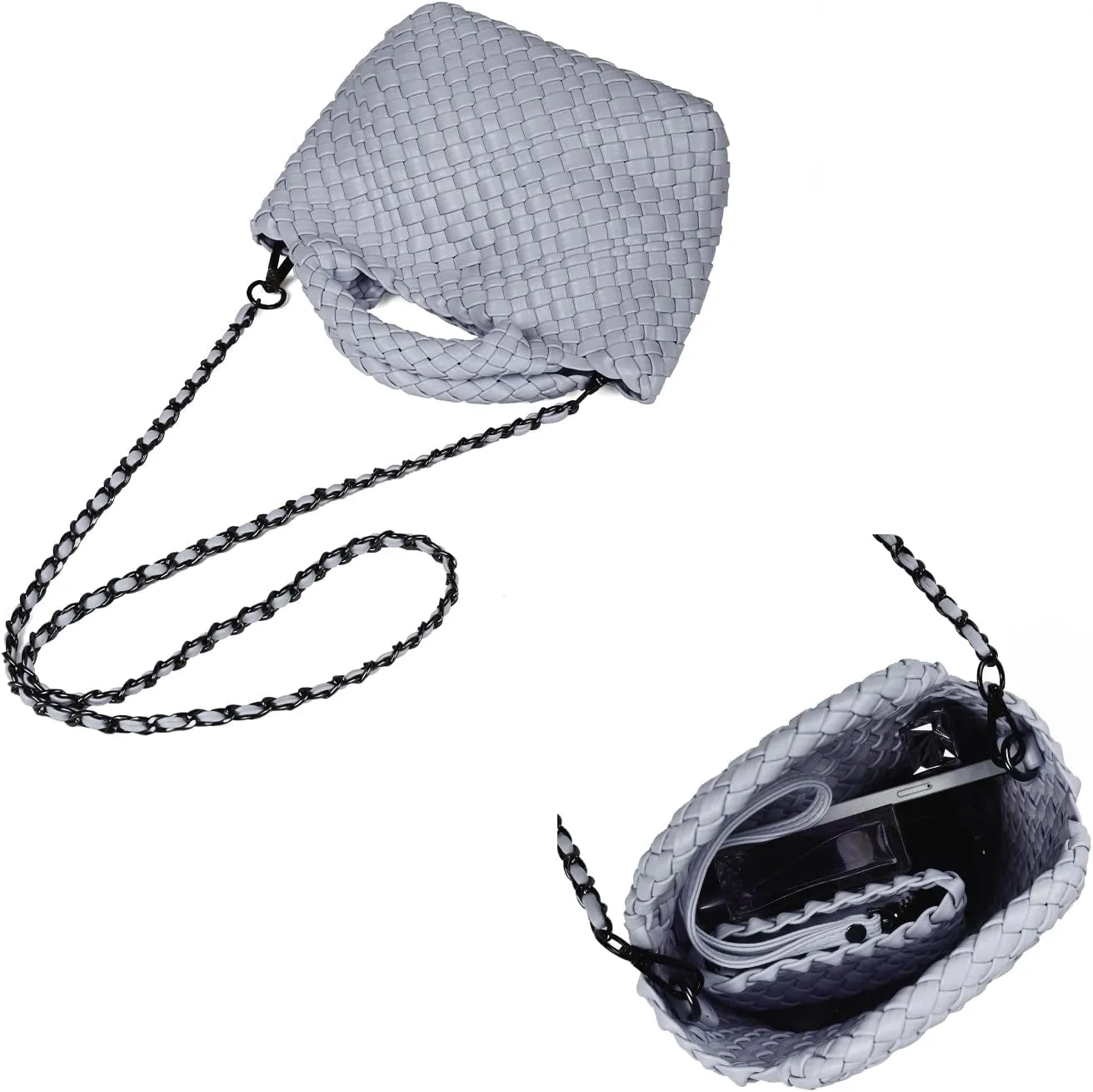 Woven Purses Bag for Women, Vegan Leather Handwoven Bags with Mini Handmade Purse, SMALL Travel Beach Top Handle Handbags