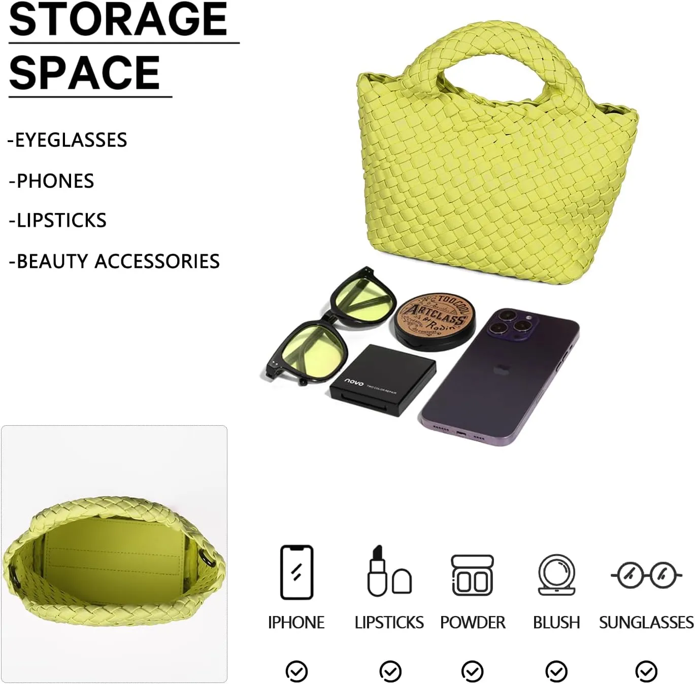 Woven Purses Bag for Women, Vegan Leather Handwoven Bags with Mini Handmade Purse, SMALL Travel Beach Top Handle Handbags