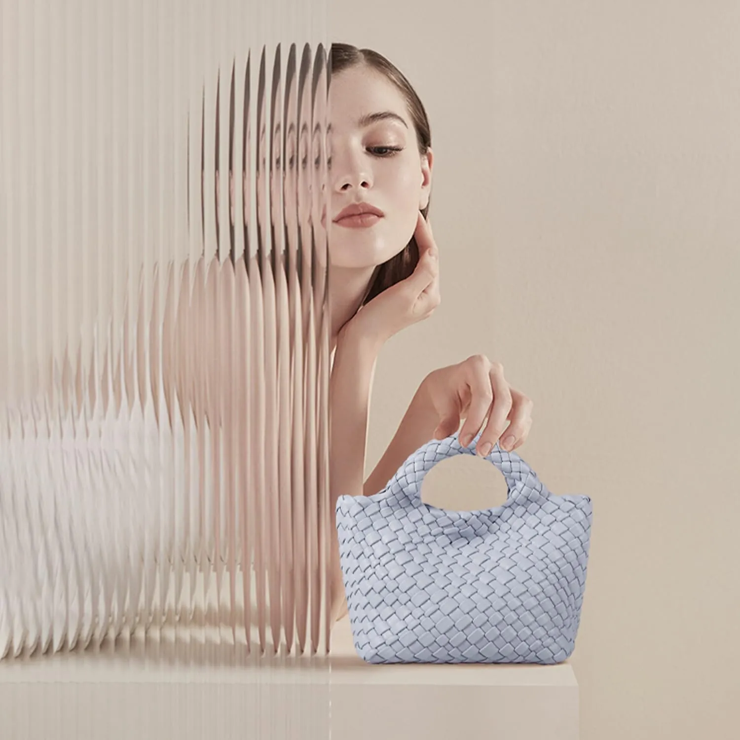 Woven Purses Bag for Women, Vegan Leather Handwoven Bags with Mini Handmade Purse, SMALL Travel Beach Top Handle Handbags