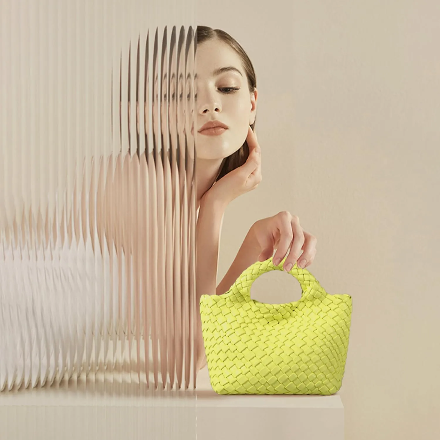 Woven Purses Bag for Women, Vegan Leather Handwoven Bags with Mini Handmade Purse, SMALL Travel Beach Top Handle Handbags