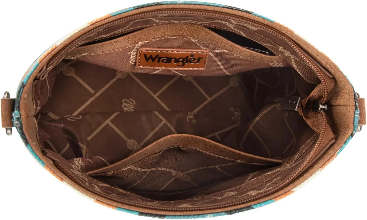 Wrangler Aztec Crossbody Bag for Women Southwestern Print Canvas Shoulder Purse with Distressed Look and Adjustable Strap
