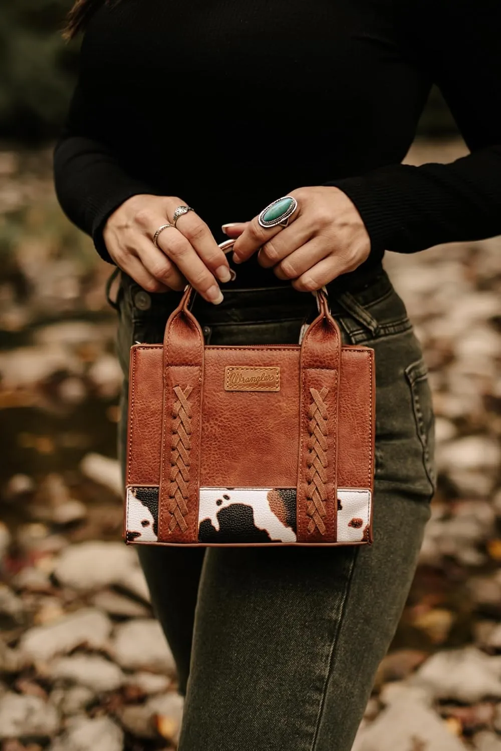 Wrangler Mini Tote Bag for Women Cow Print Western Crossbody Purse