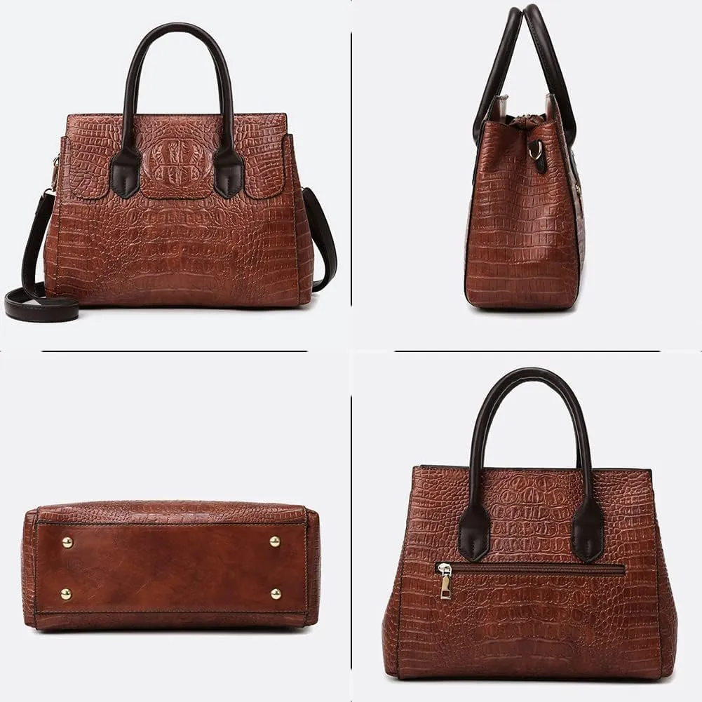 XXGJOALD-Purses and Handbags for Women Crocodile Pattern Tote Leather Top-Handle Satchel