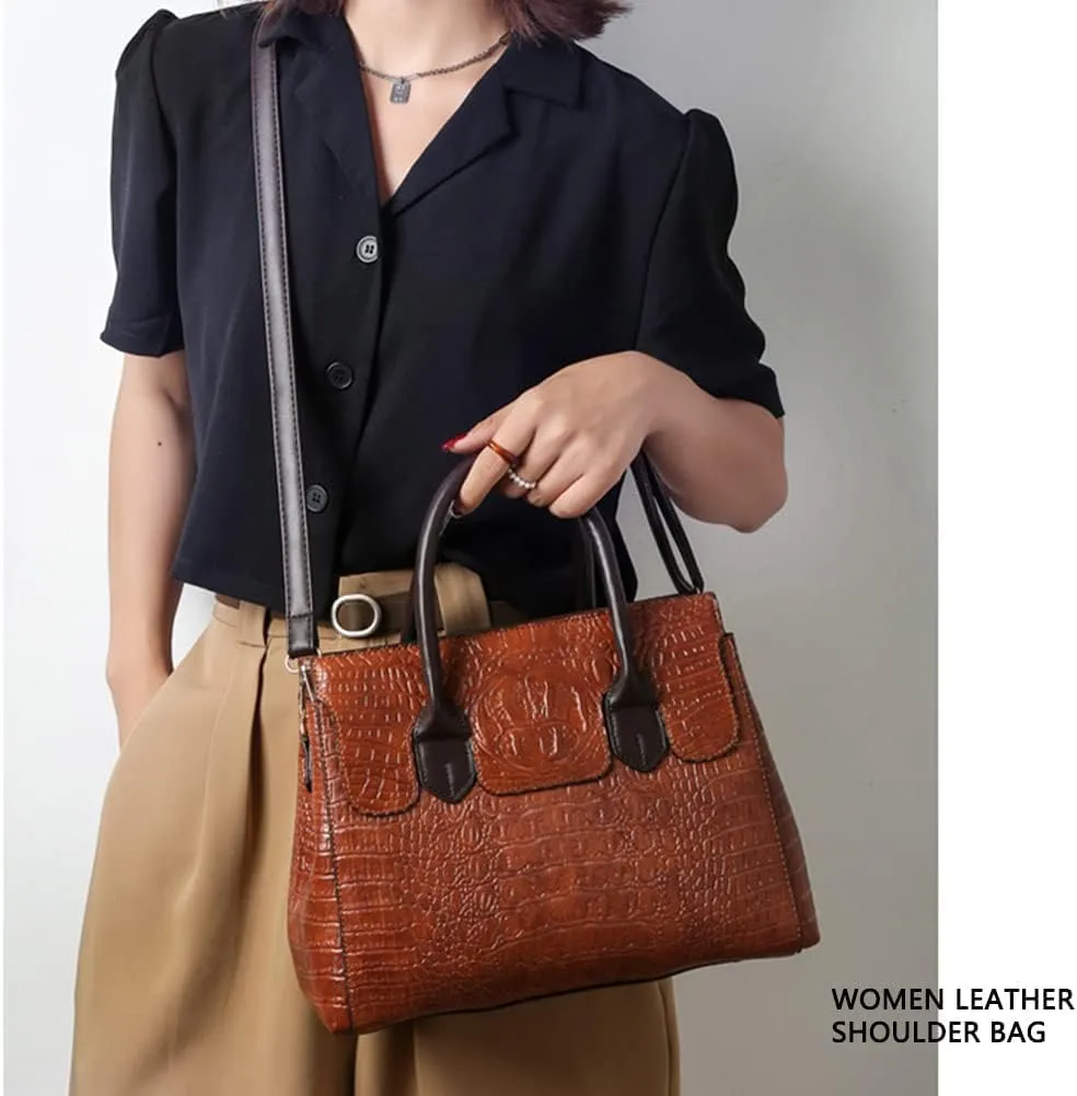 XXGJOALD-Purses and Handbags for Women Crocodile Pattern Tote Leather Top-Handle Satchel