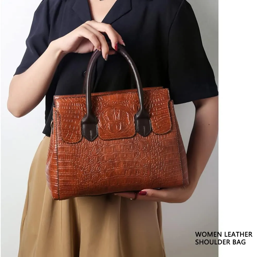 XXGJOALD-Purses and Handbags for Women Crocodile Pattern Tote Leather Top-Handle Satchel