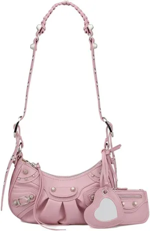 Y2K Punk Shoulder Bag for Women Handbag Shoulder Purse with Rivet Leather Crossbody Bag Fof Lady