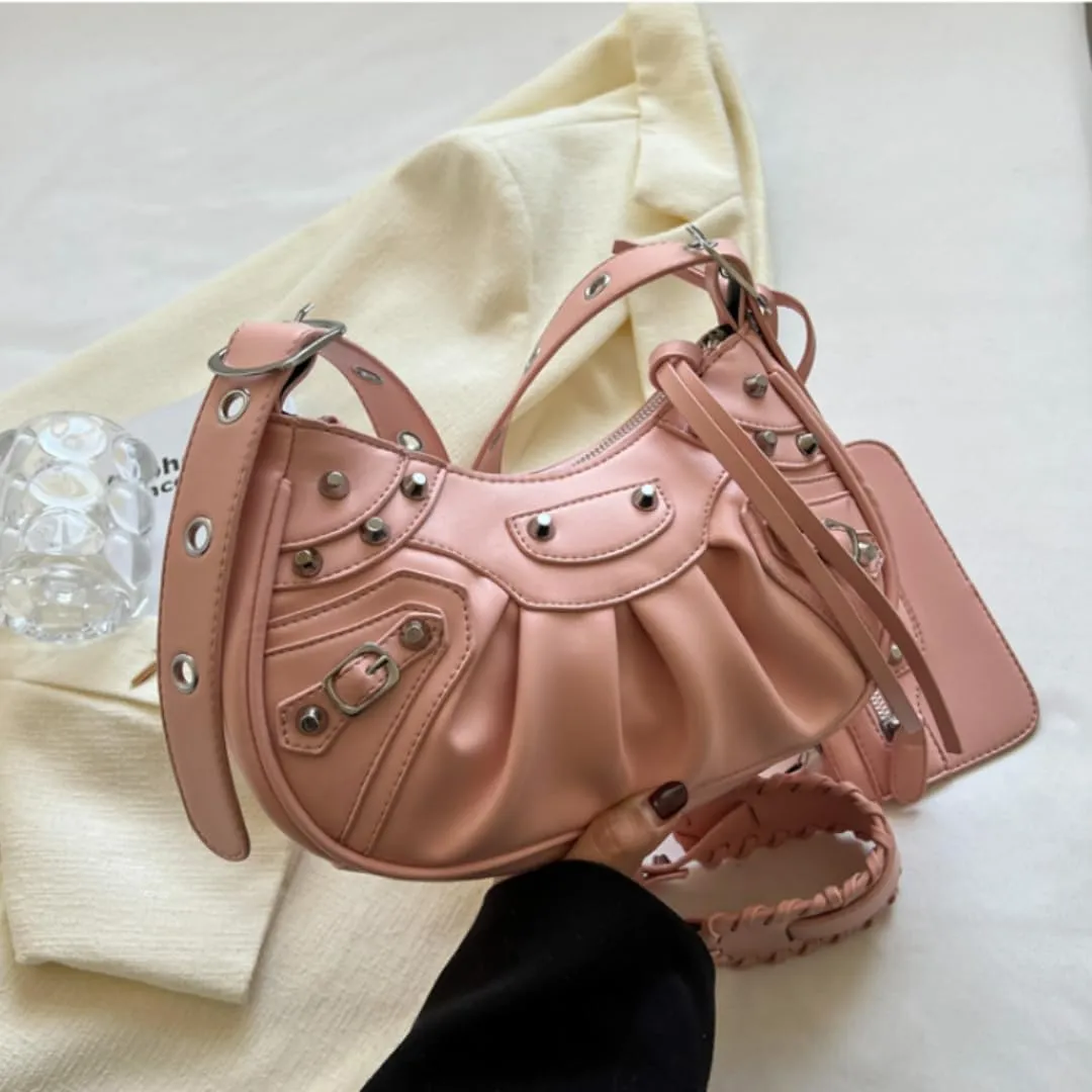 Y2K Punk Shoulder Bag for Women Handbag Shoulder Purse with Rivet Leather Crossbody Bag Fof Lady