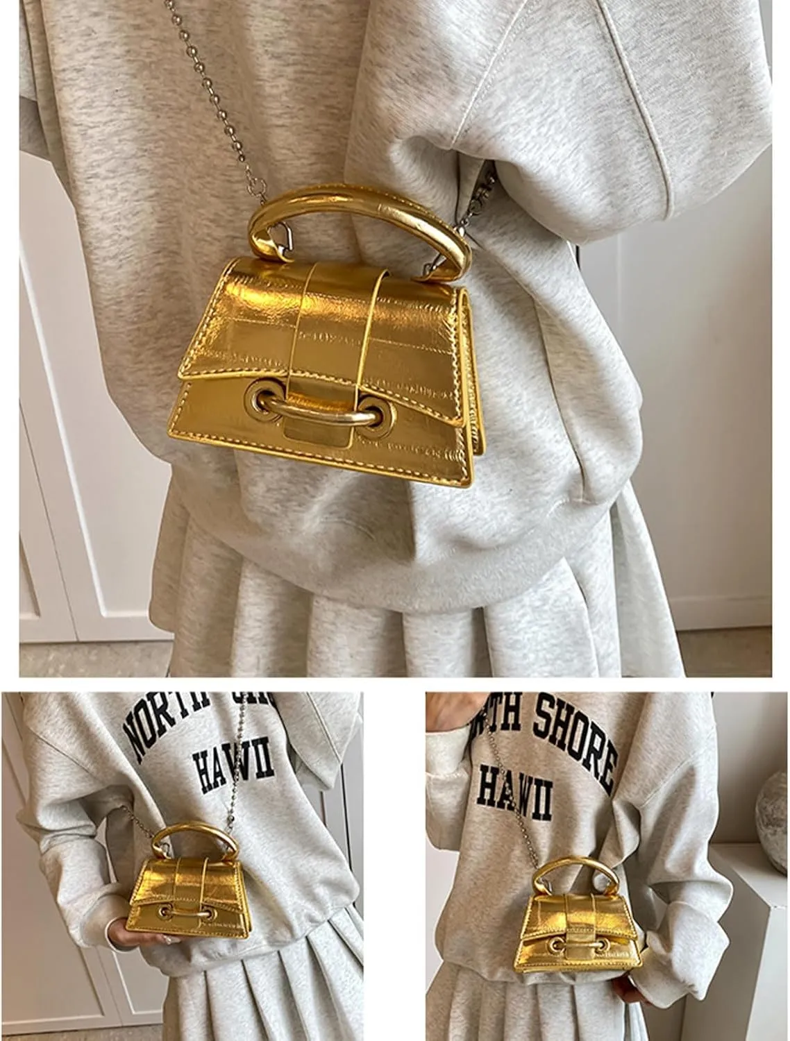Y2K Top Handle Bag for Women, Stylish Mini Purses Crossbody Shoulder Bags, Clutch for Cocktail Party Prom