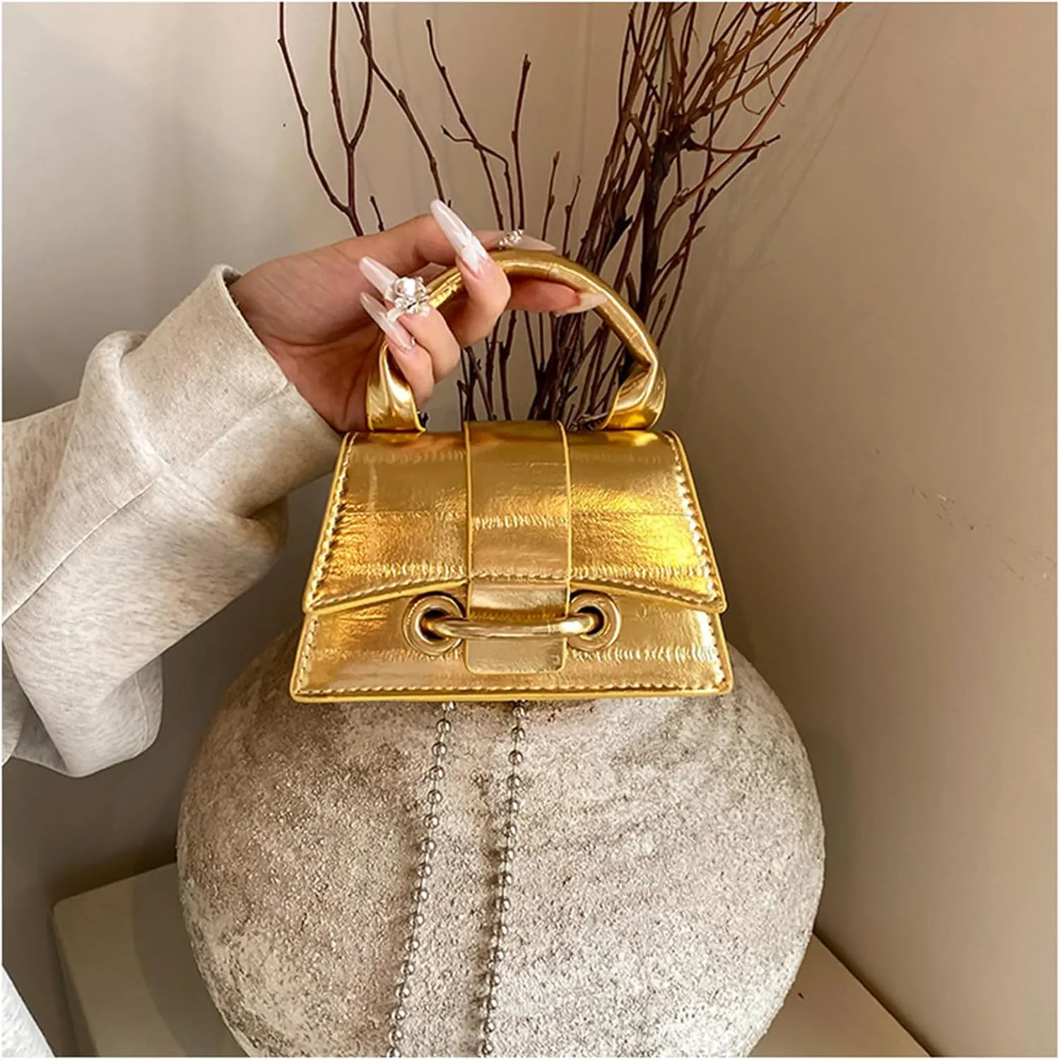 Y2K Top Handle Bag for Women, Stylish Mini Purses Crossbody Shoulder Bags, Clutch for Cocktail Party Prom