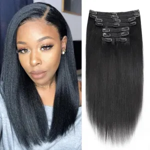 Yaki Straight Clip in Hair Extensions Real Human Hair Affordable12 Inch Yaki Straight Clip ins Human Hair Brazilian Virgin Hair clip on Hair Extensions 18Clips Per Set 120G