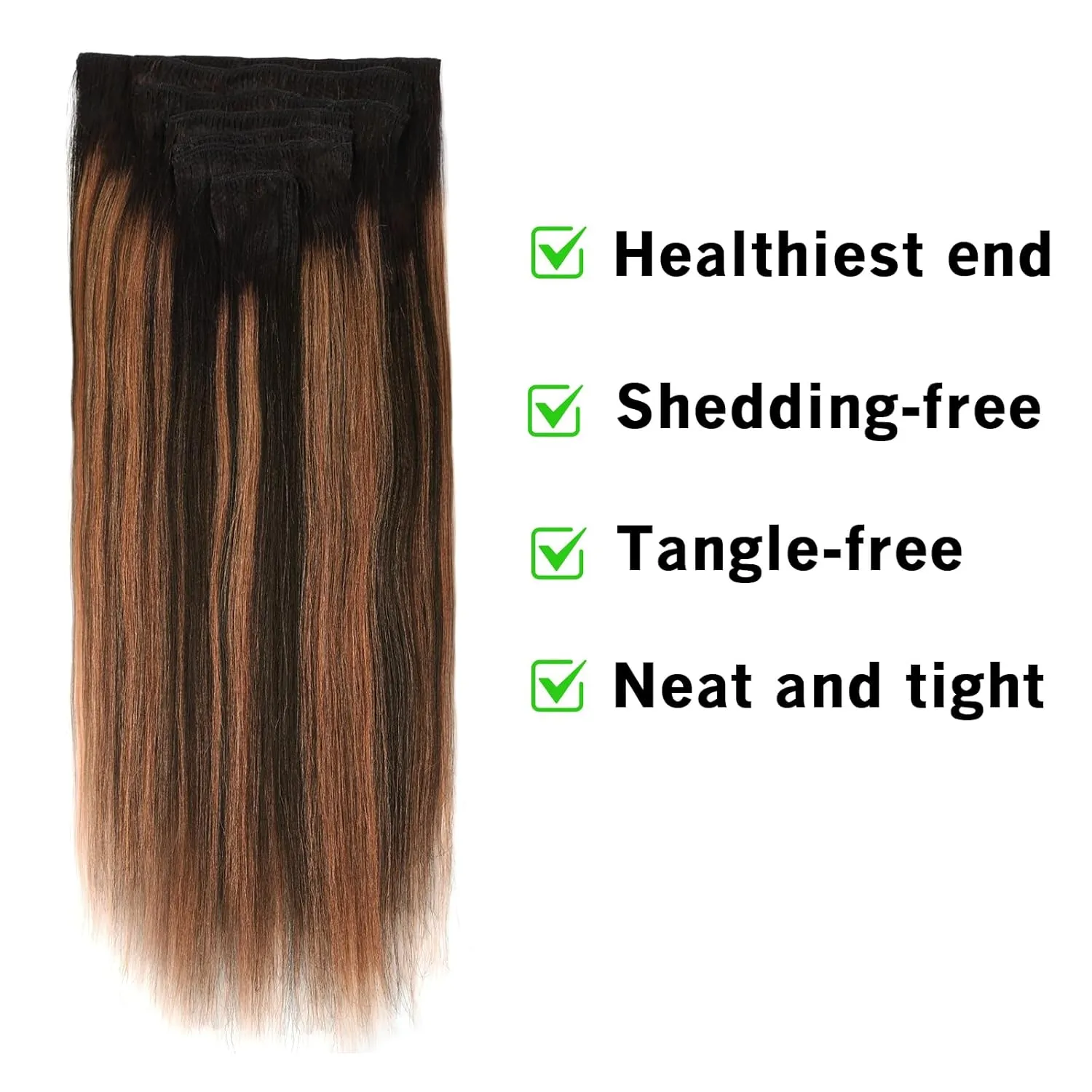 Yaki Straight Clip in Real Remy Human Hair Ombre Rooted Natural Black Fading to Black #1B Mixed With Medium Auburn #30 Light Yaki Clip ins for Black Women 120G Full Head Yaki Hair 14inch