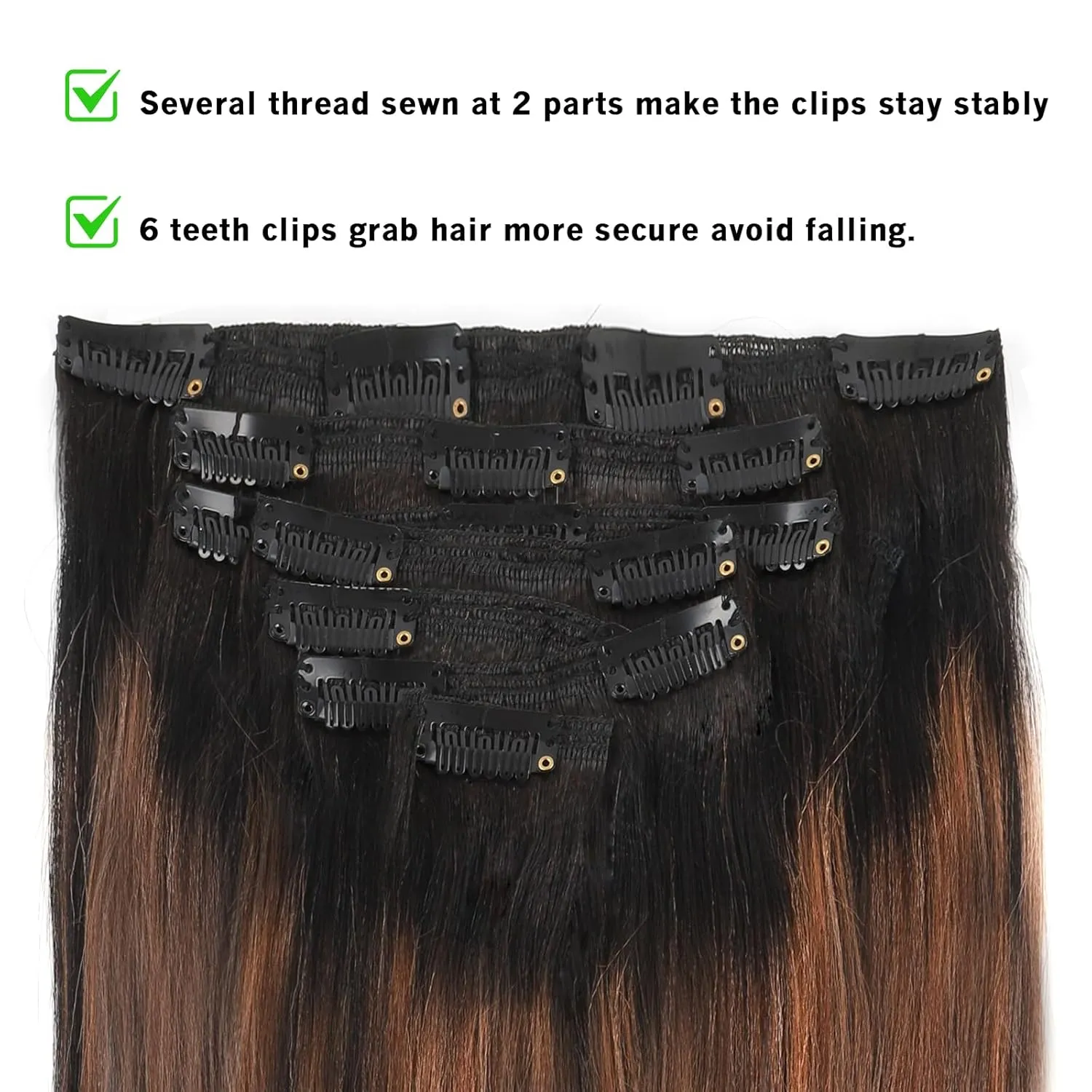 Yaki Straight Clip in Real Remy Human Hair Ombre Rooted Natural Black Fading to Black #1B Mixed With Medium Auburn #30 Light Yaki Clip ins for Black Women 120G Full Head Yaki Hair 14inch