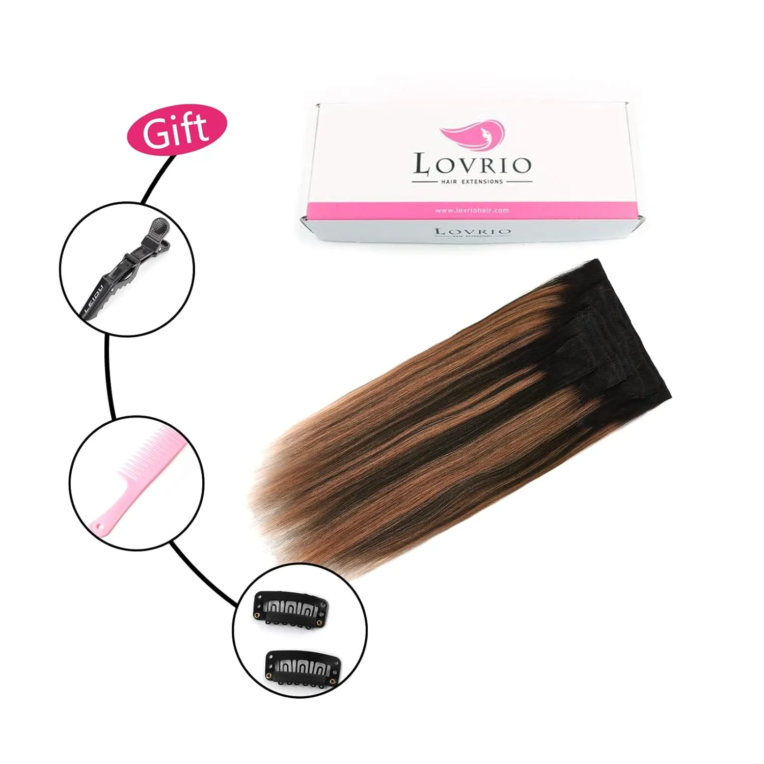 Yaki Straight Clip in Real Remy Human Hair Ombre Rooted Natural Black Fading to Black #1B Mixed With Medium Auburn #30 Light Yaki Clip ins for Black Women 120G Full Head Yaki Hair 14inch