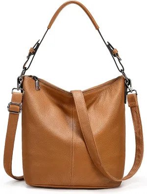 YALUXE Women's Genuine Leather Hobo Handbags Bucket Purses Shoulder Bags Cross-bodys Bags