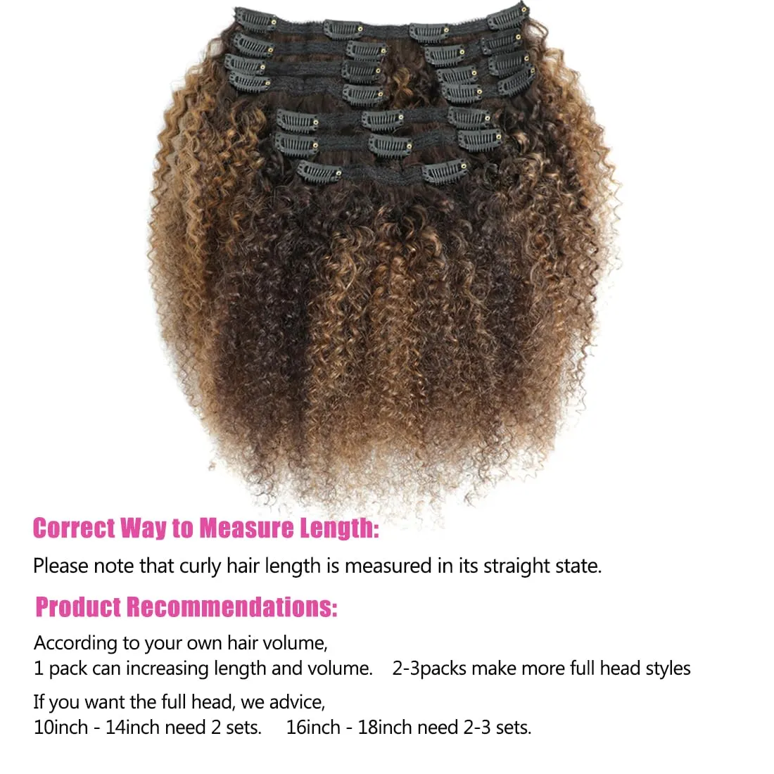 YAMI Kinky Curly Clip in Hair Extensions Clips Triple Weft Brazilian Remy Human Hair 3C 4A Curly Clip in Extensions Afro Kinky Curly Clip ins (P4/30, 16inch)
