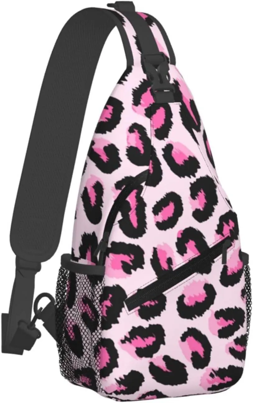 yellow sunflowers yellow with leopard print Sling Bag Crossbody Bag Casual Chest Bags Travel Shoulder Backpack