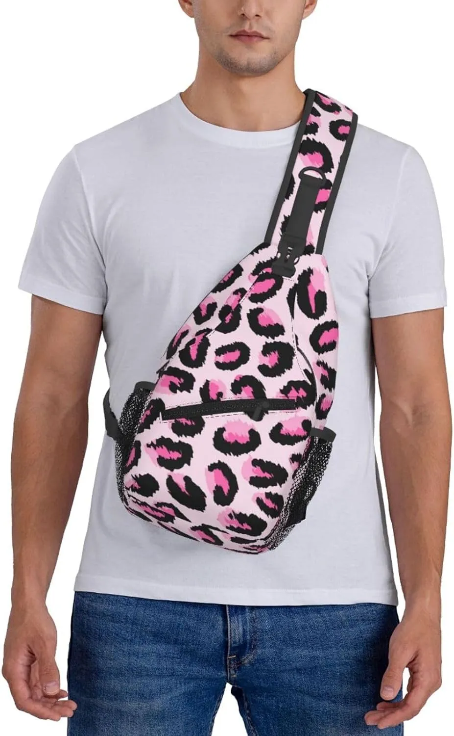 yellow sunflowers yellow with leopard print Sling Bag Crossbody Bag Casual Chest Bags Travel Shoulder Backpack