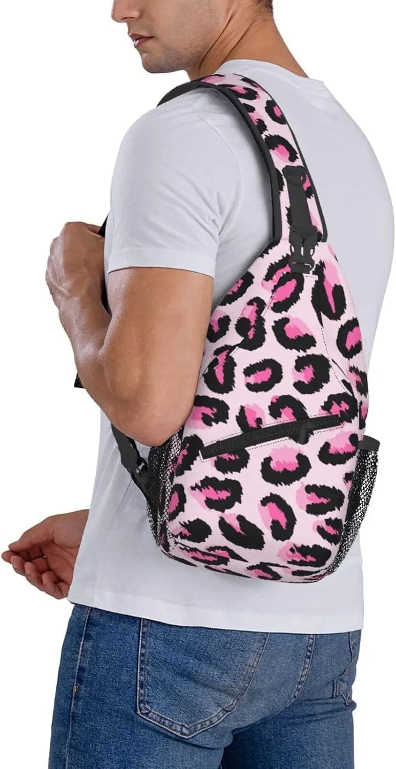 yellow sunflowers yellow with leopard print Sling Bag Crossbody Bag Casual Chest Bags Travel Shoulder Backpack