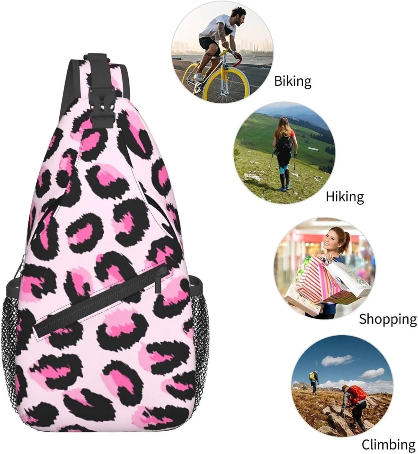 yellow sunflowers yellow with leopard print Sling Bag Crossbody Bag Casual Chest Bags Travel Shoulder Backpack