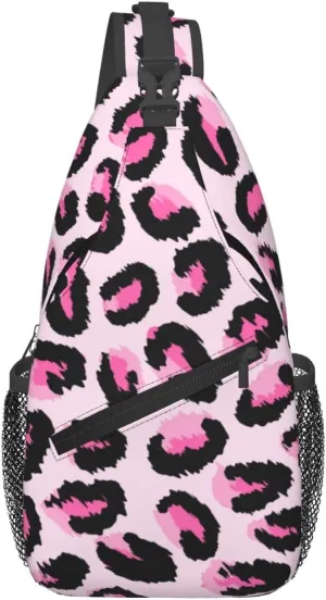 yellow sunflowers yellow with leopard print Sling Bag Crossbody Bag Casual Chest Bags Travel Shoulder Backpack