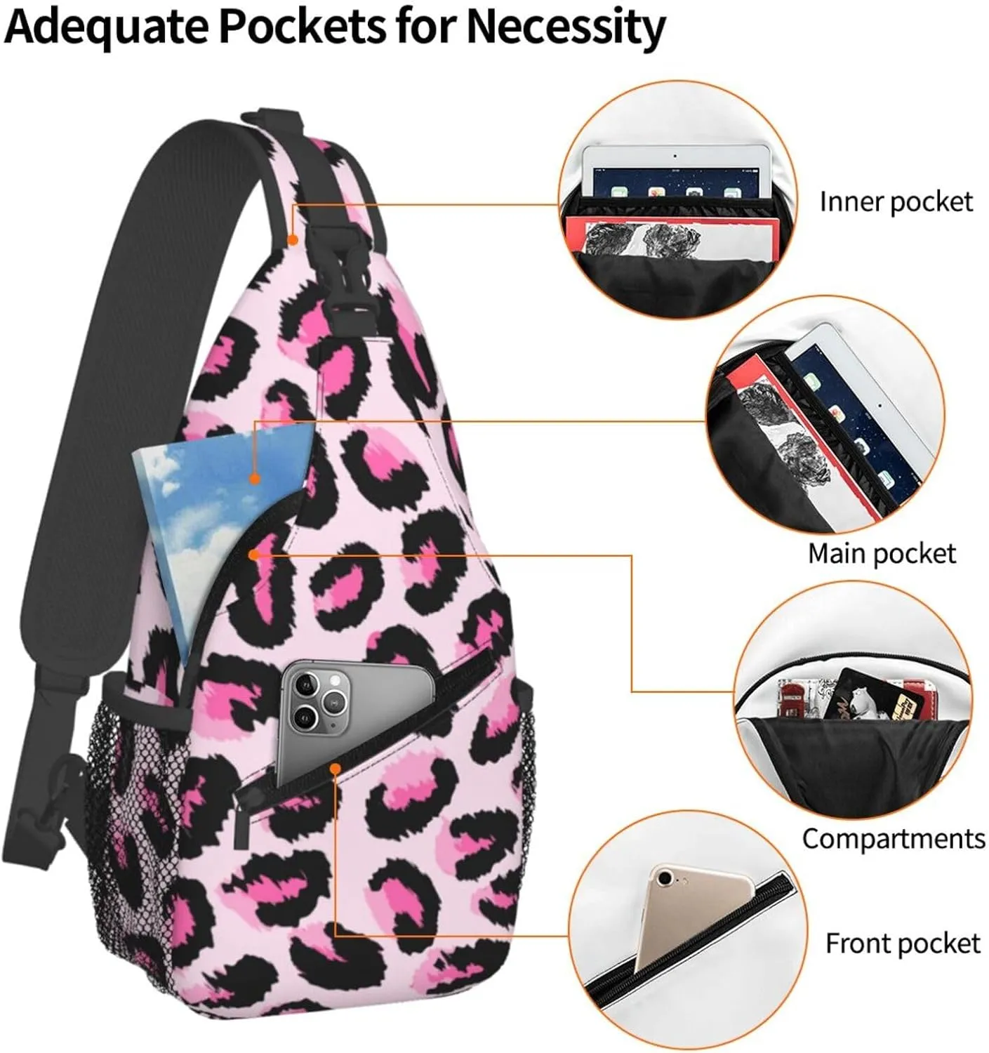 yellow sunflowers yellow with leopard print Sling Bag Crossbody Bag Casual Chest Bags Travel Shoulder Backpack
