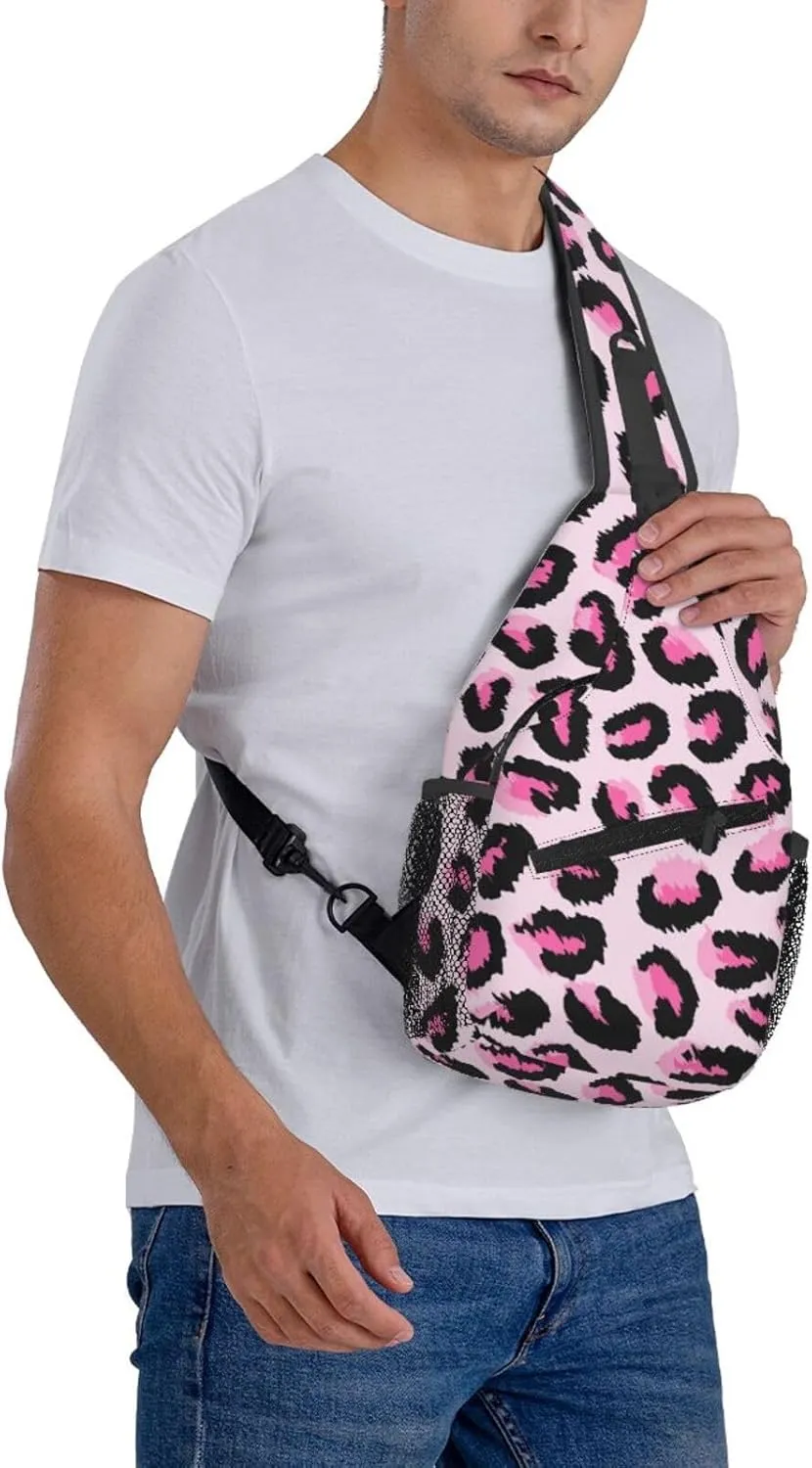 yellow sunflowers yellow with leopard print Sling Bag Crossbody Bag Casual Chest Bags Travel Shoulder Backpack