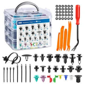 Yesker 725Pcs Bumper Clips Car Retainer Clips & Plastic Fasteners Kit Auto Body Push Rivets Fender Liner Clips - 23 Most Popular Sizes Door Trim Panel Clip Set for Toyota GM Ford Honda Chevy