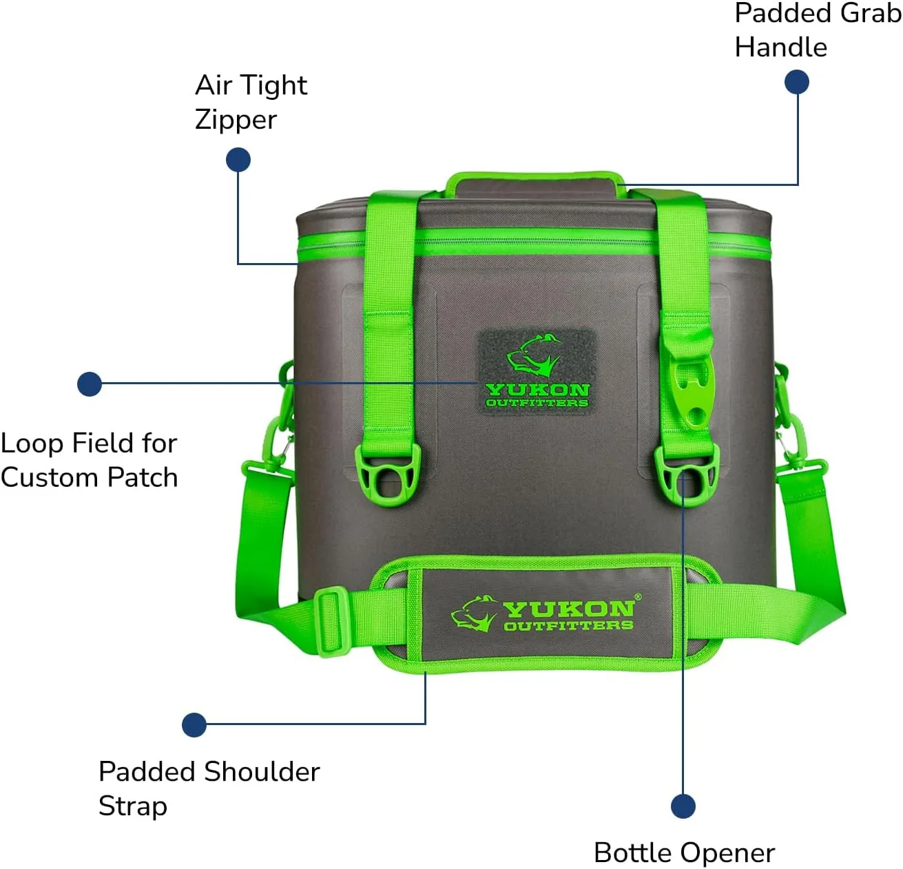 Yukon Outfitters 30 Can Tech Cooler Bag, 54-Liter Durable TRU Welded Leakproof Insulated Outdoor Camping Boating Meal & Drink Lunchbox w/Airtight Zippers, Padded Carry Handle & Shoulder Strap