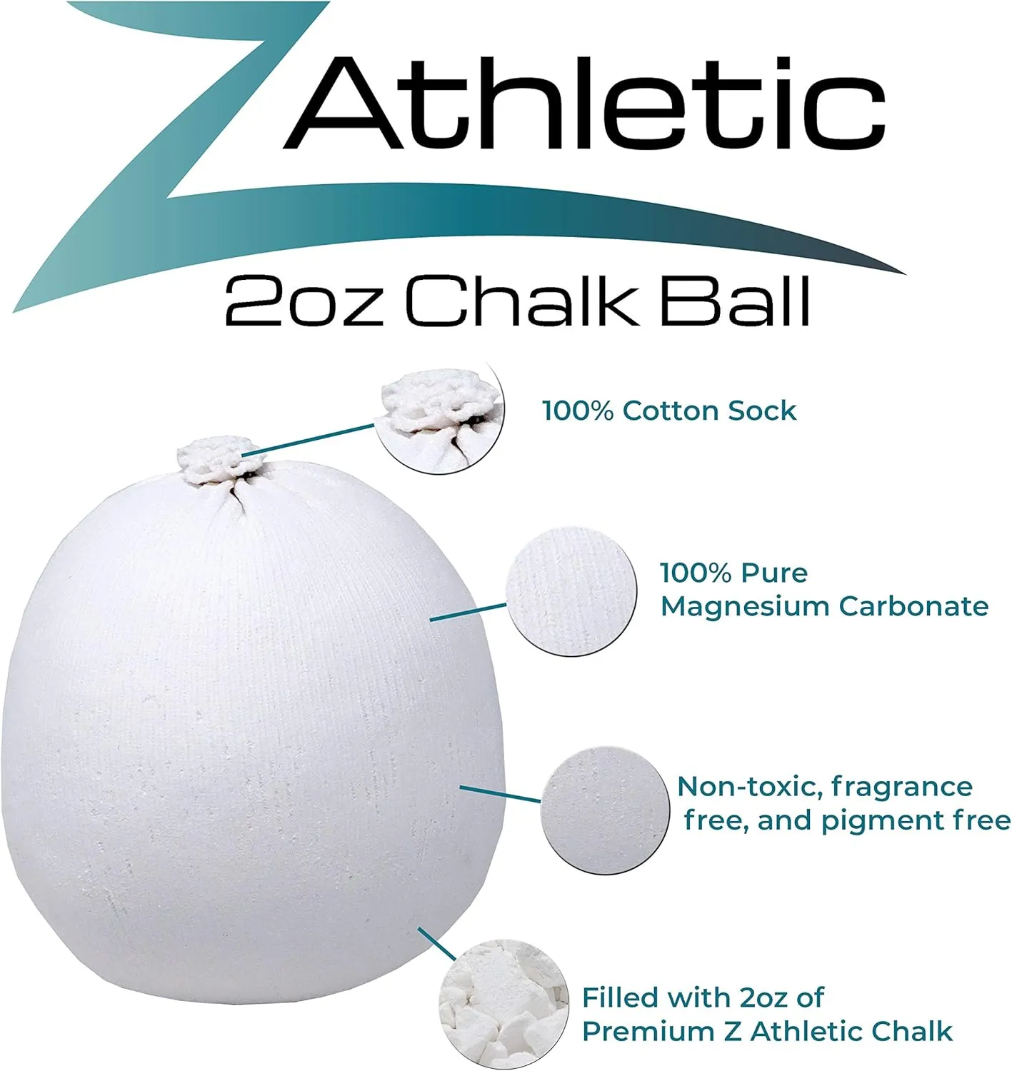 Z ATHLETIC Chalk & Bag Combo for Gymnastics, Climbing, and Weight Lifting (2oz, Multiple Colors)