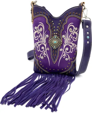 Zelris Victoria Turquoise Concho Fringe Western Country Women Crossbody Messenger Pouch