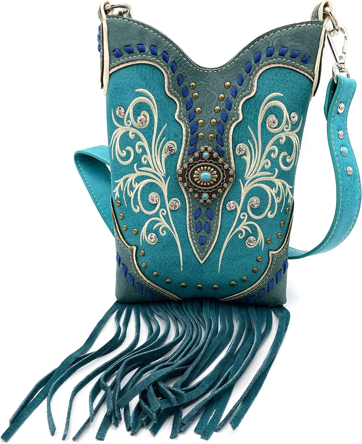Zelris Victoria Turquoise Concho Fringe Western Country Women Crossbody Messenger Pouch