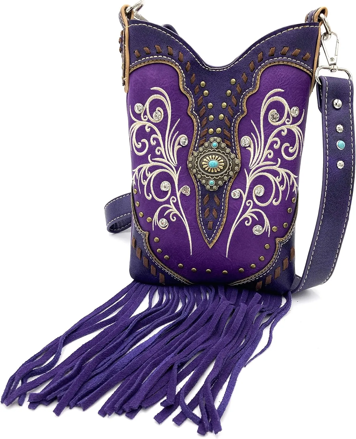 Zelris Victoria Turquoise Concho Fringe Western Country Women Crossbody Messenger Pouch