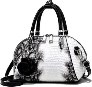 ZiMing® Women Handbag Snake Print Shoulder Bag Crocodile Leather Top Handle Handbag Rose Pendant Purse