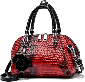 ZiMing® Women Handbag Snake Print Shoulder Bag Crocodile Leather Top Handle Handbag Rose Pendant Purse