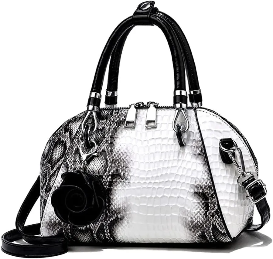 ZiMing® Women Handbag Snake Print Shoulder Bag Crocodile Leather Top Handle Handbag Rose Pendant Purse