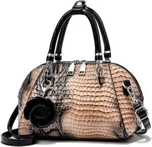 ZiMing® Women Handbag Snake Print Shoulder Bag Crocodile Leather Top Handle Handbag Rose Pendant Purse