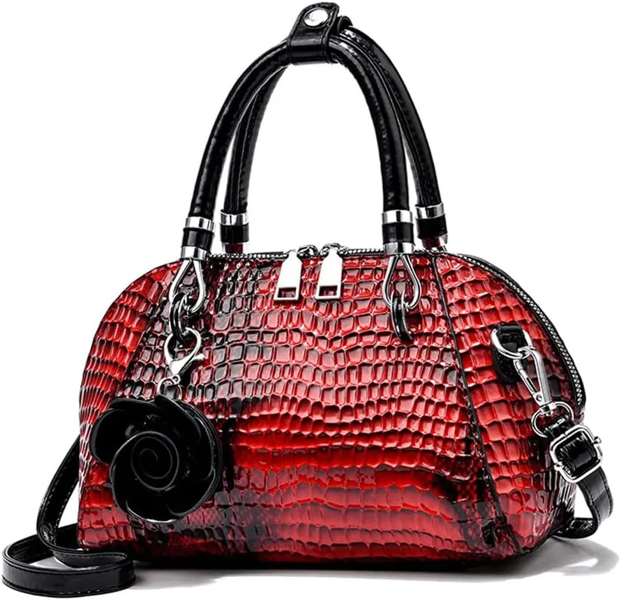 ZiMing® Women Handbag Snake Print Shoulder Bag Crocodile Leather Top Handle Handbag Rose Pendant Purse