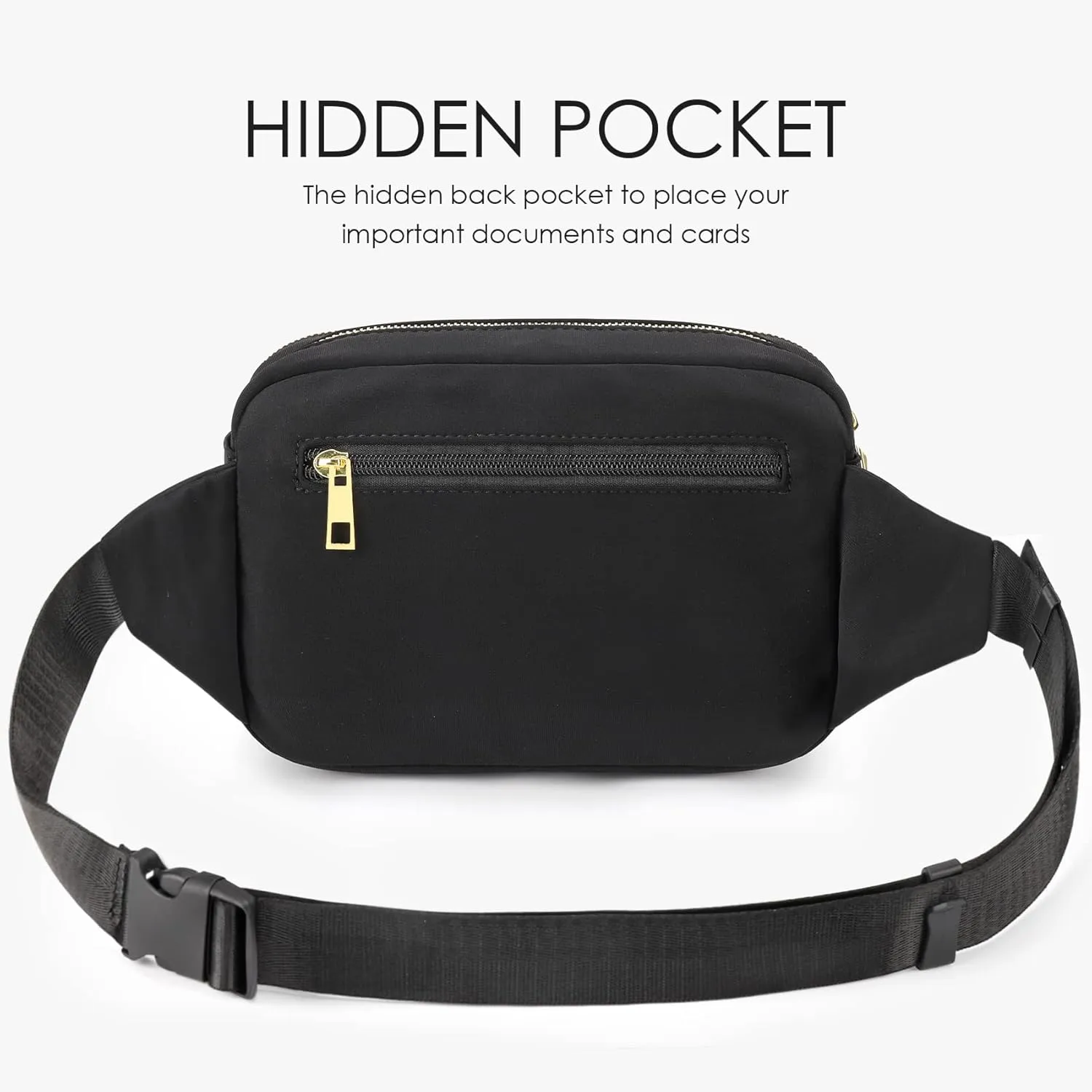ZORFIN Fanny Packs for Women Men, Quilted Belt Bag with 5 Zipper Pockets, Fashion Waist Pack Crossbody Bag with Adjustable Belt for Travel/Shopping/Hiking/Running/Cycling (Quilted Black)